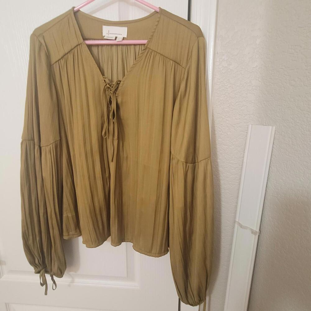 ANTHROPOLOGIE OLIVE SATIN POET TOP SZ XL